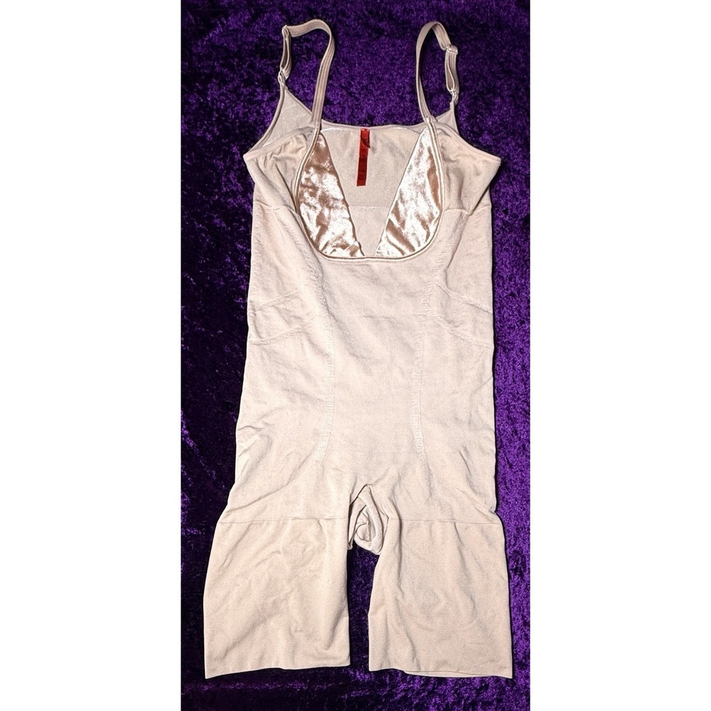 SPANX Slimmer‎ & Shine Bodysuit Large Open-Bust Mid-Thigh Firm Rose Gold 2325